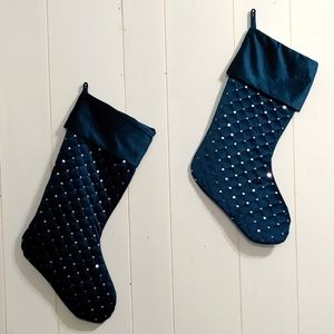Teal Blue Velvet Stocking Set
